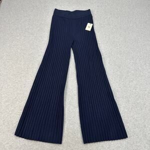 Sincerely Jules Pants Ribbed Knit Wide-Leg Flare Sz M Navy Stretch Scalloped Hem